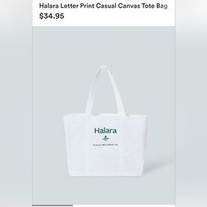 HALARA White Canvas Tote with Green Print